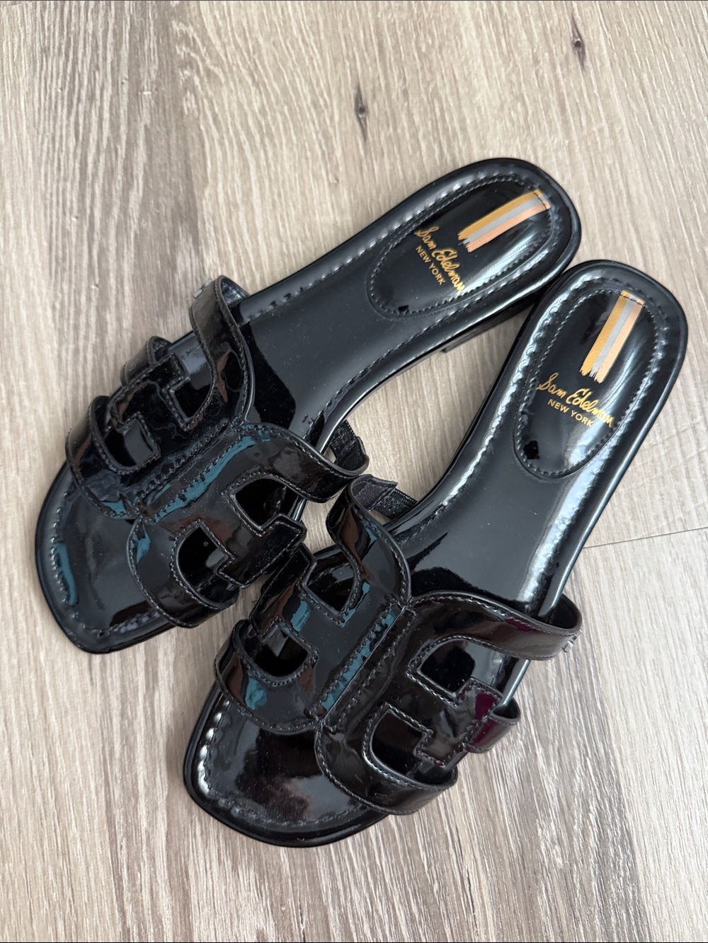 Sam Edelman patented leather sandals